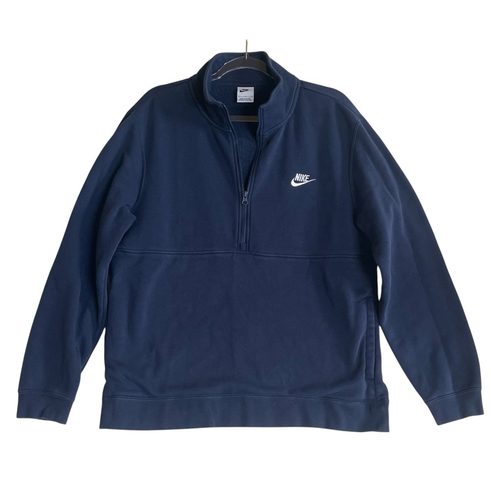 Nike Club Fleece Half Zip Pullover Sweatshirt Navy Mens Large DD4732-411